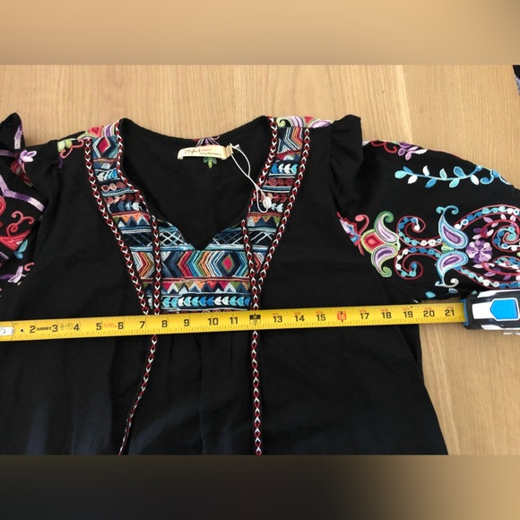 Cyn Cynthia Mehra|Boho floral embroidered black flowy dress with tassels•NWOT - Picture 14 of 15